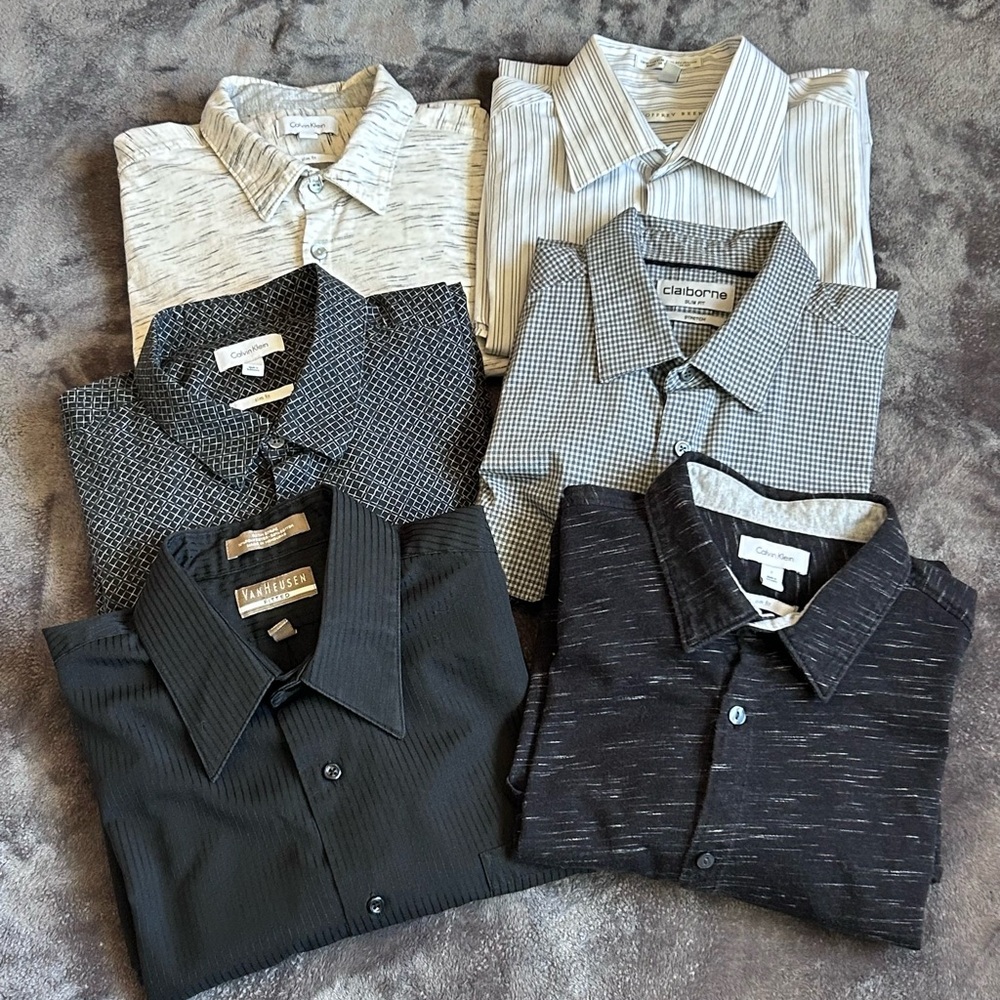 Men's size Large Assorted Black & White Dress Shirts Group 3